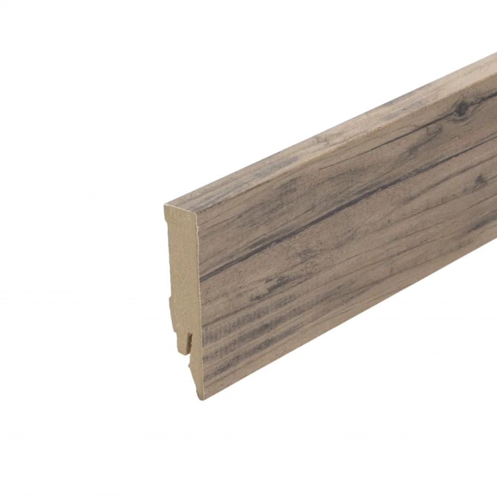 Rechte Folieplint Grenen Geborsteld Bruin 70x14mm - Plinten