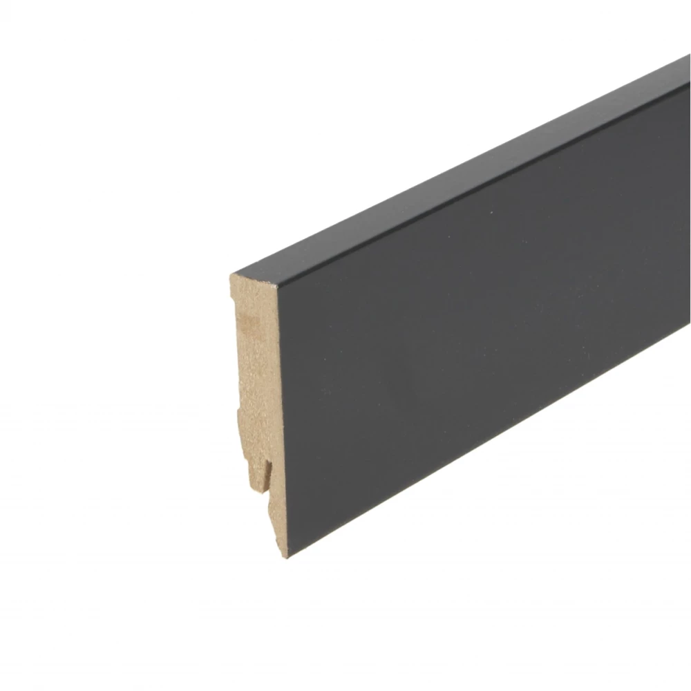 Rechte Folieplint Zwart Hoogglans 70x14mm - Plinten