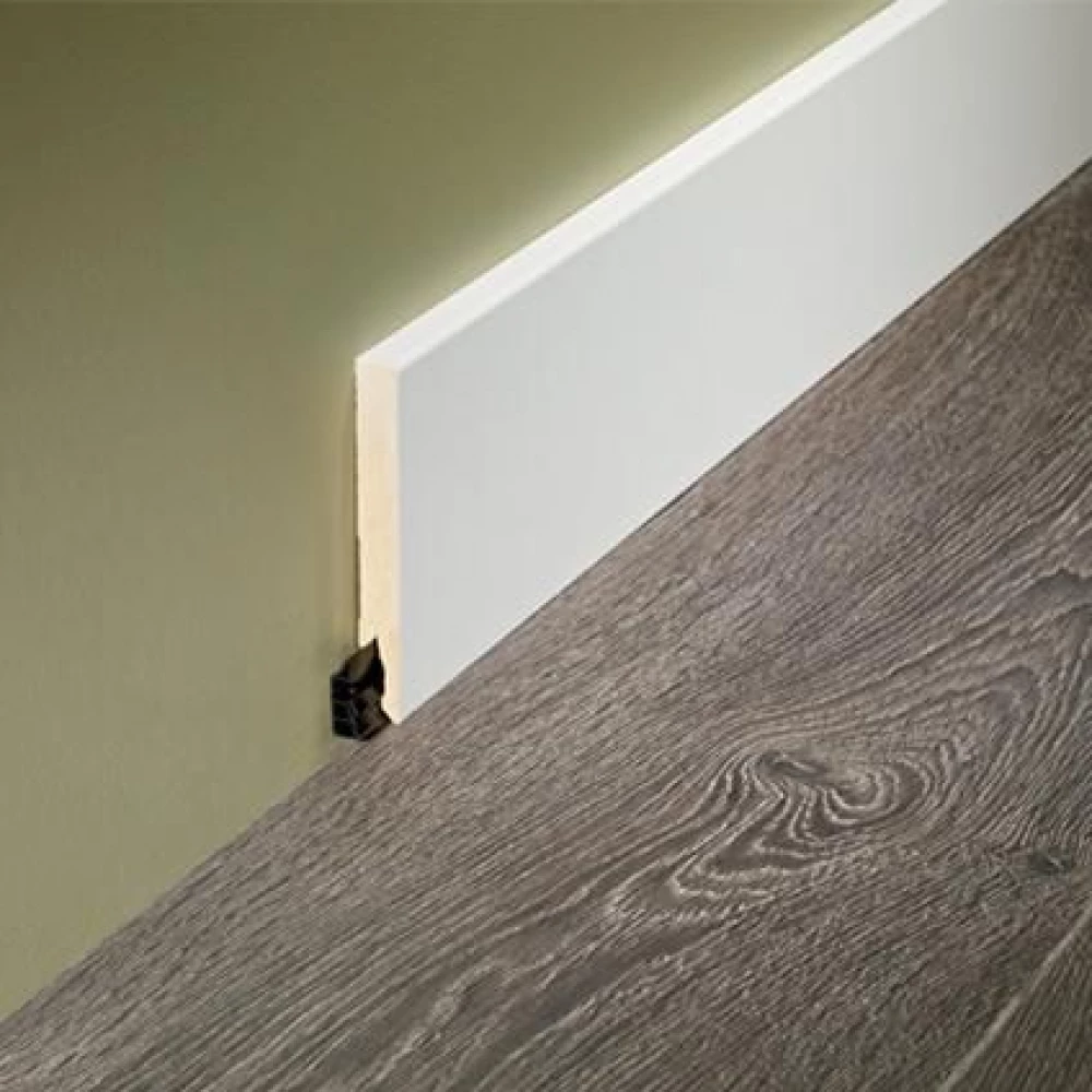 Woodselexion Wit Overschilderbare Plint Recht 75mm - Plinten